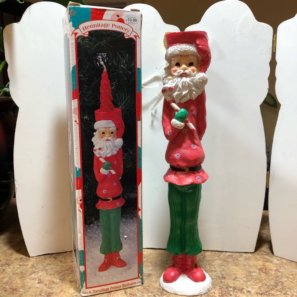 Vintage 1995 Limited Edition Hermitage Pottery Happy Santa Candle Holder